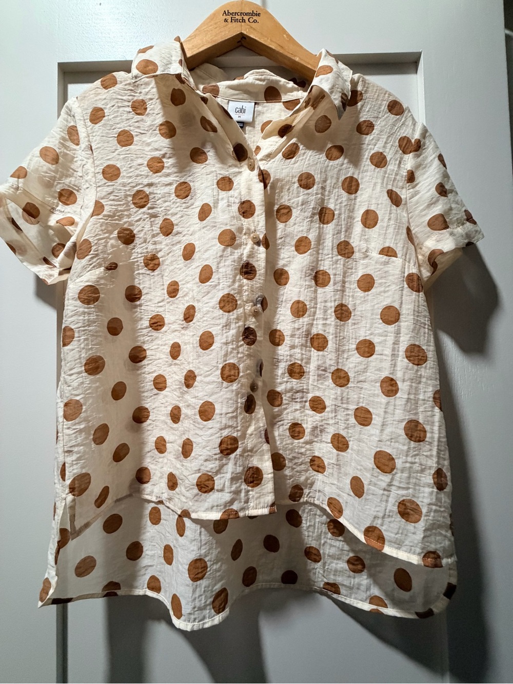 Cabi Cream & Brown Polka Dot Short Sleeve Shirt